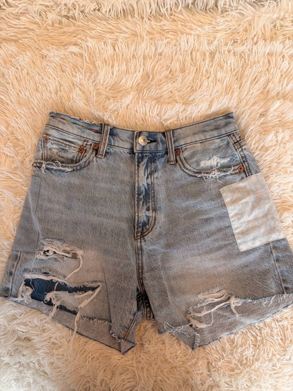 American Eagle Outfitters Light Wash Distressed Denim Shorts